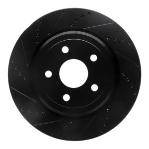 Dodge Durango Brake Rotor (1) - Rear Left - R1 Concepts - Drilled & Slotted - Black - `12-`25